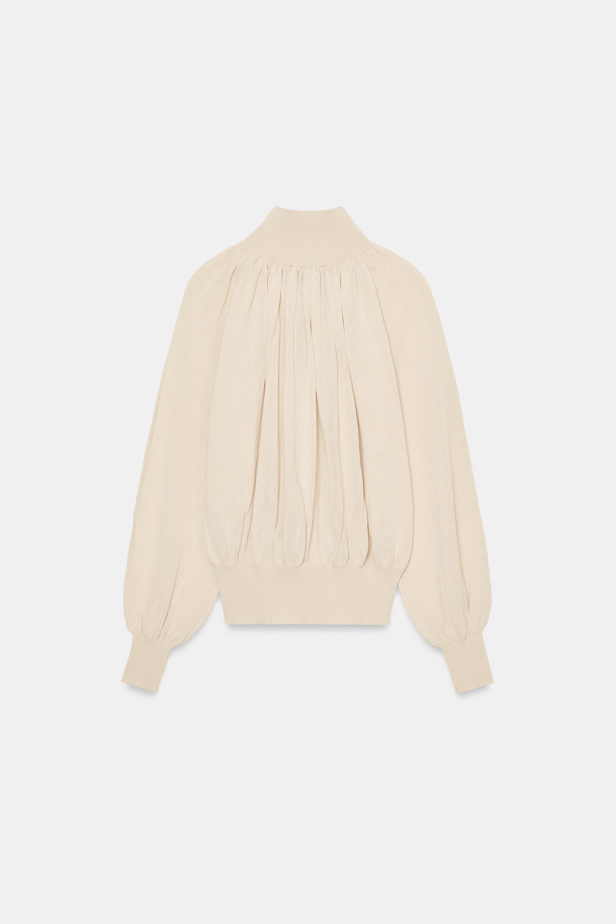 COMBINATION KNIT FLOWY BLOUSE
